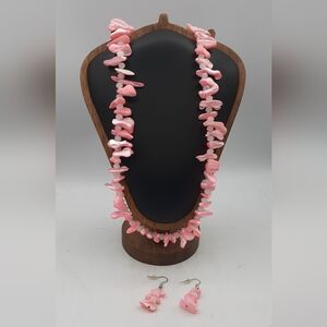 Vintage Faux Pink Shells With Matching Pierced Earrings Set
